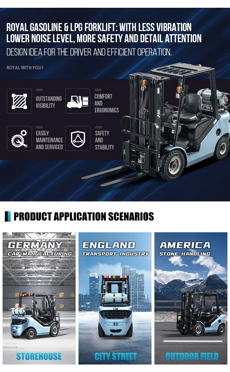 Royal 2000kg Loading Capacity LPG Gasoline Forklift Trucks