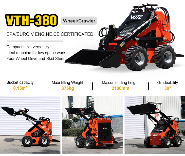 Mini Skid Steer Loader Optional Attachment Crawler Wheel Skid Steer Loader with Mulcher Rock Saw Sweeper Snow Blower Auger