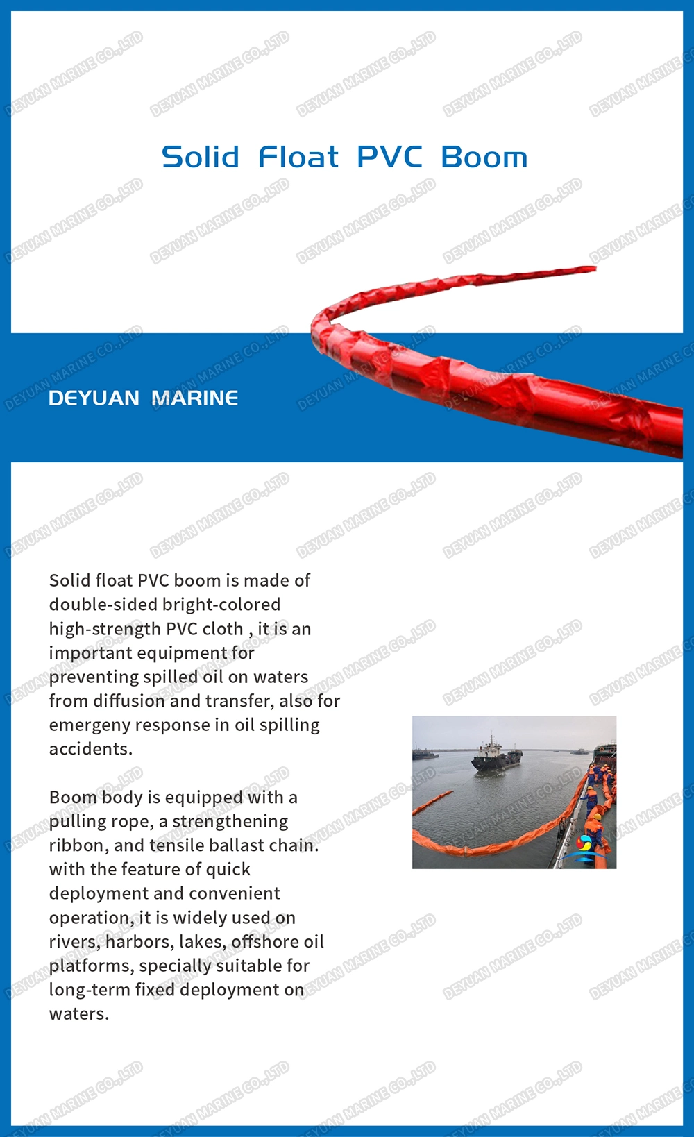 Solid Floating PVC Oil Containment Boom Permanent Boom Floating Barriers