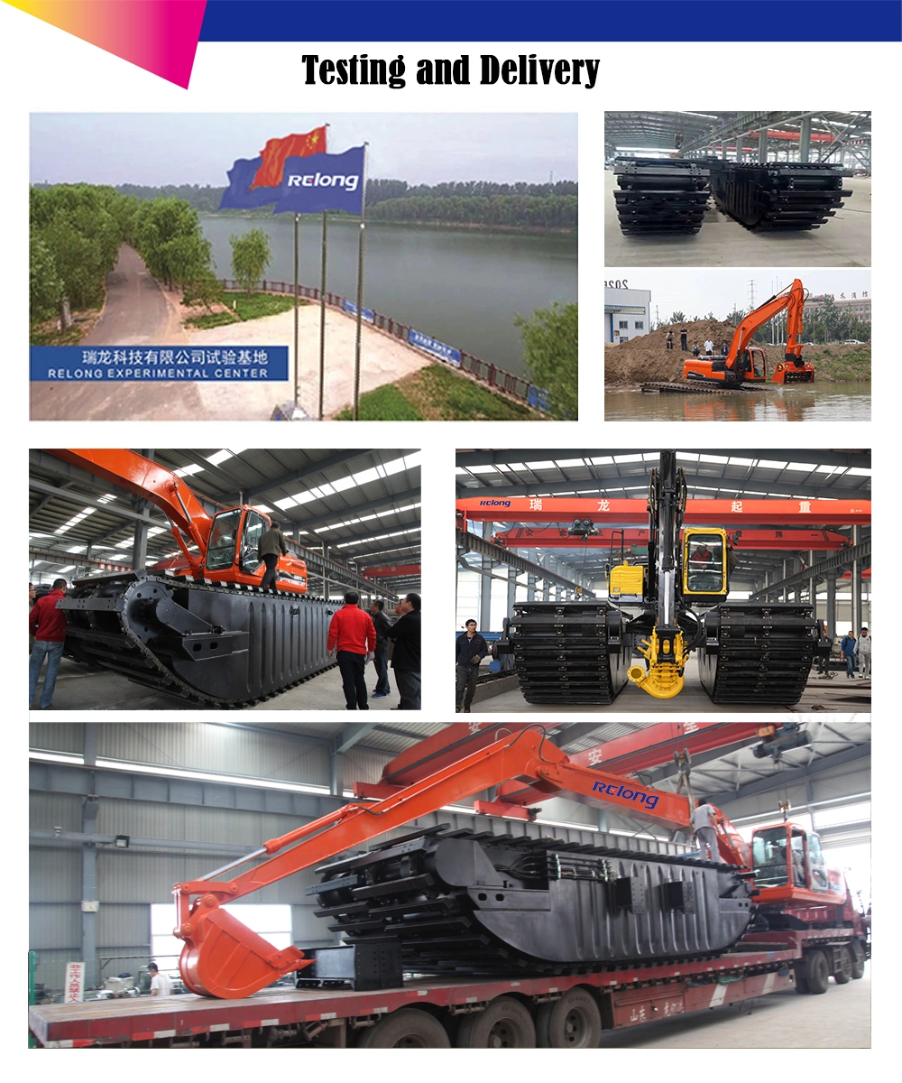 Amphibious Floating Excavator Swamp Buggy Crawler Amphibious Undercarriage Float Tank Pontoon Backhoe Marsh Wetland Dredging Equipment 20 Ton Long Reach Boom